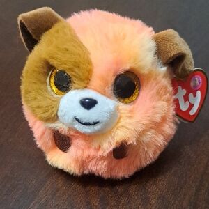 Ty Plush Dog with Peach and Brown Fur.